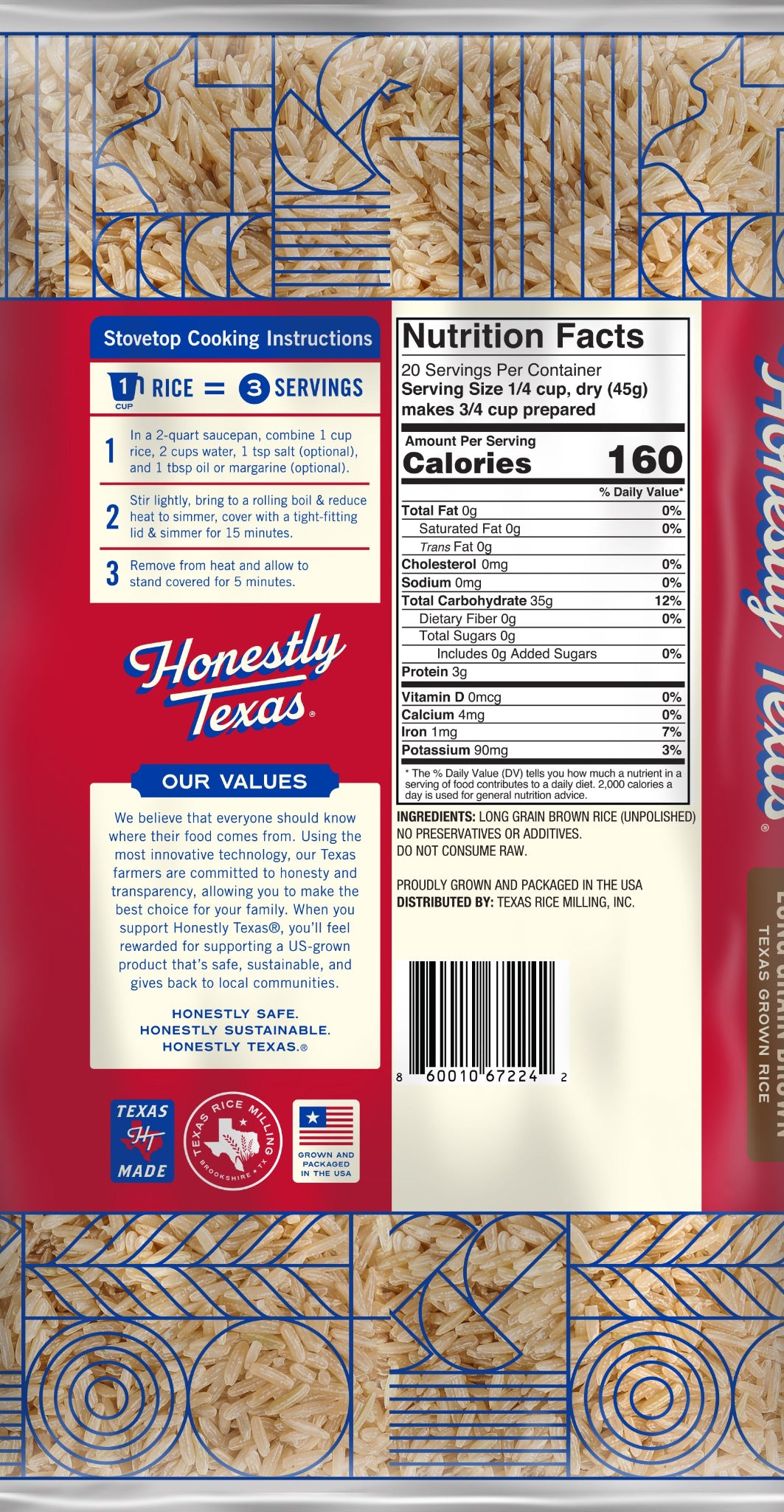 Honestly Texas Brown Rice 2 lb Bag back