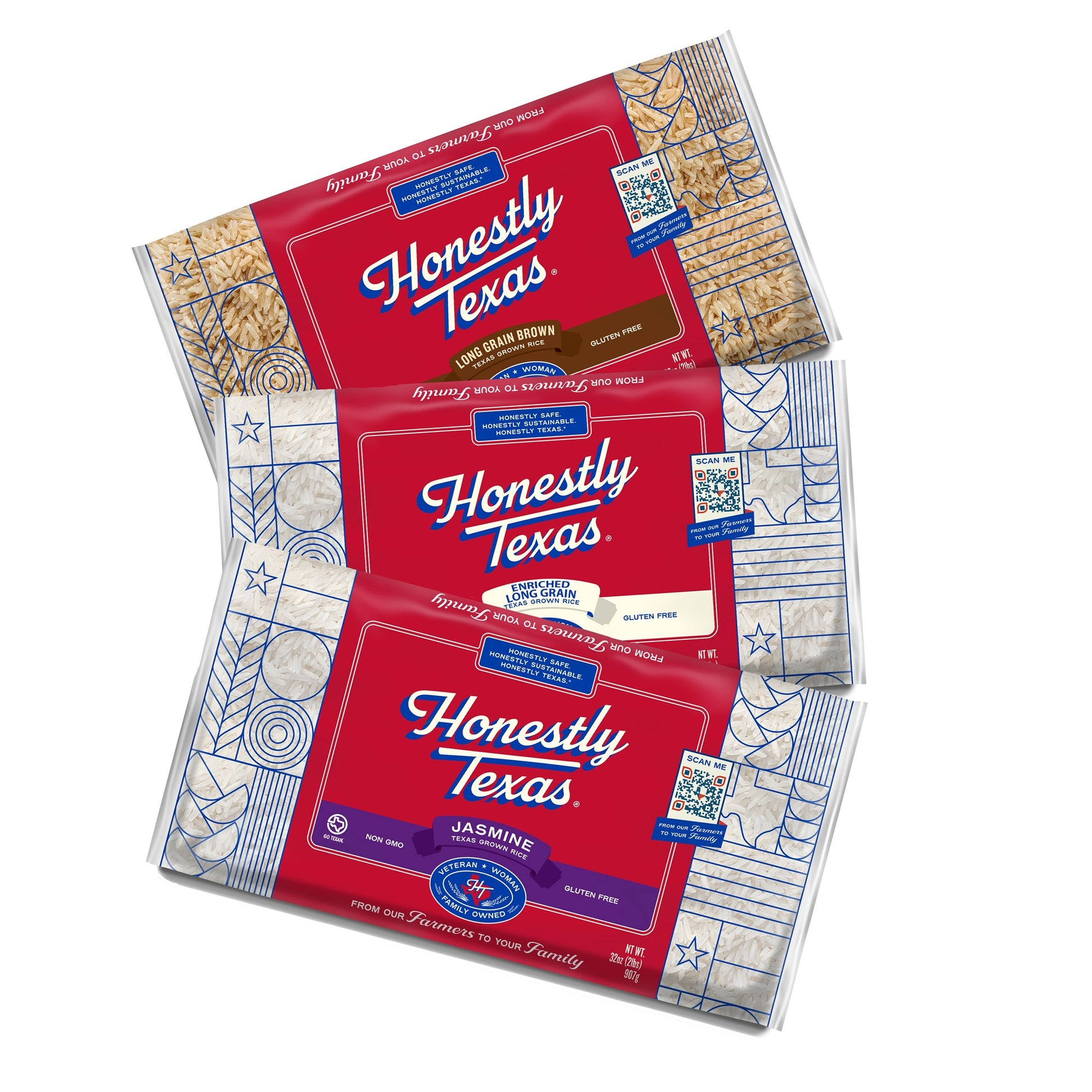 Variety Bundle of Honestly Texas Enriched White Rice, Brown Rice, and Jasmine Rice